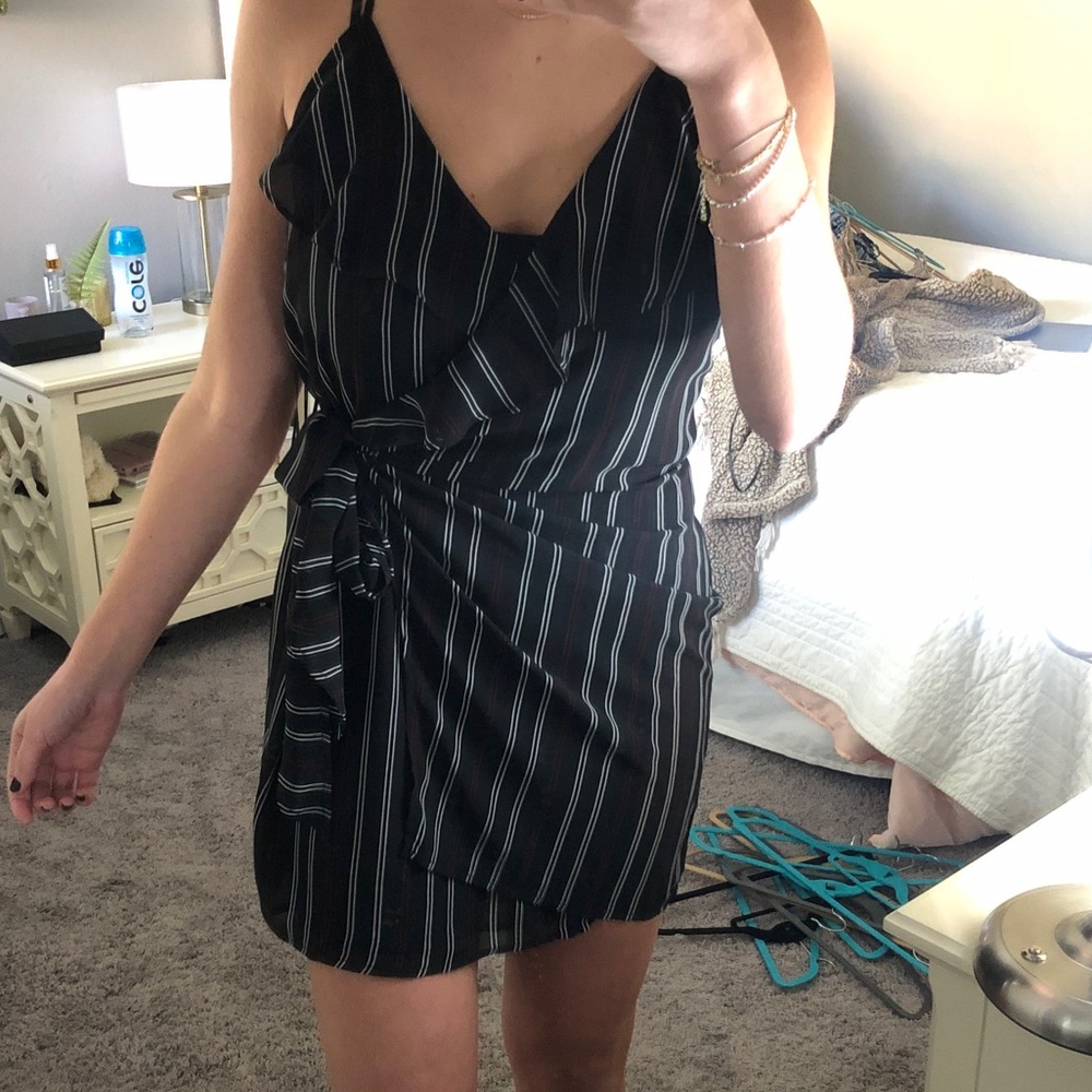 Black striped wrap dress